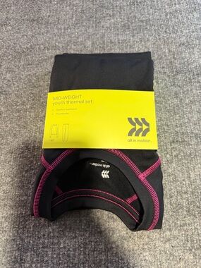 all in motion Black Youth Thermal Set with Pink Stitching